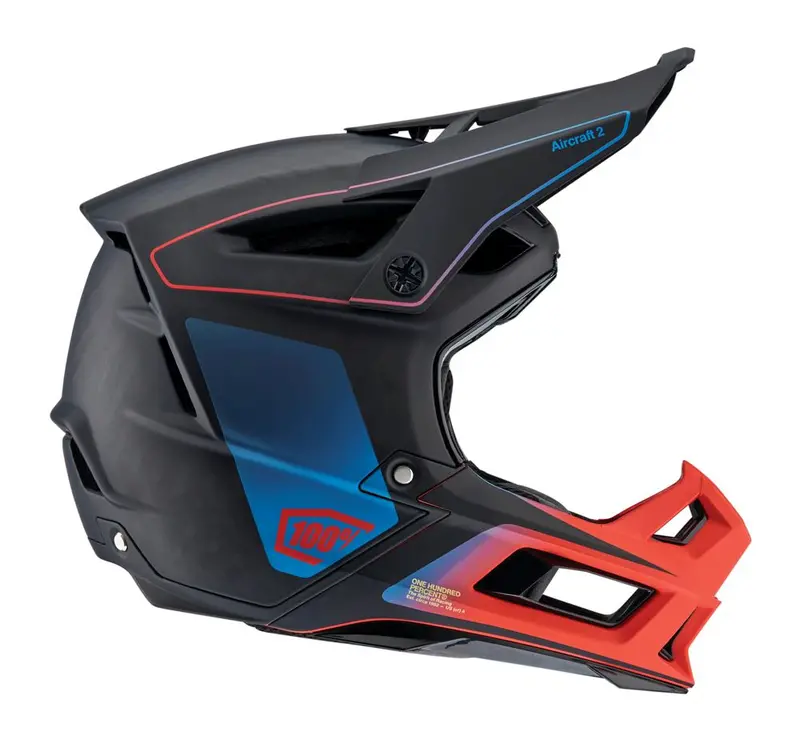 100% Aircraft 2 Helmet - Steel Blue-Neon Red - 2022 1