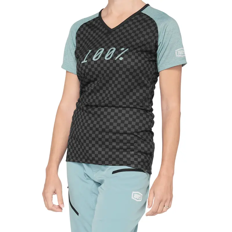 100% Airmatic Short Sleeve Mtb Jersey - Womens - Seafoam-Checkers 1