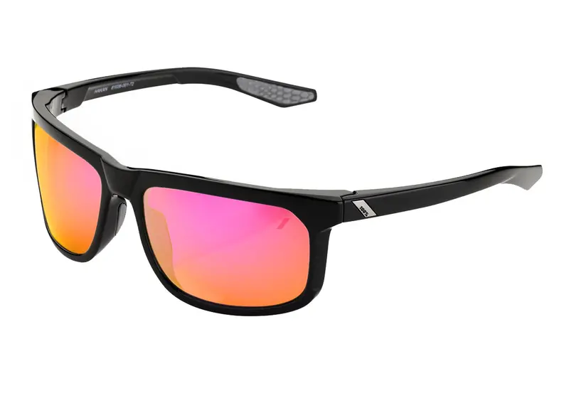 100% Hakan - Polished Black Casual Sunglasses - Purple Multilayer Mirror Lens 1