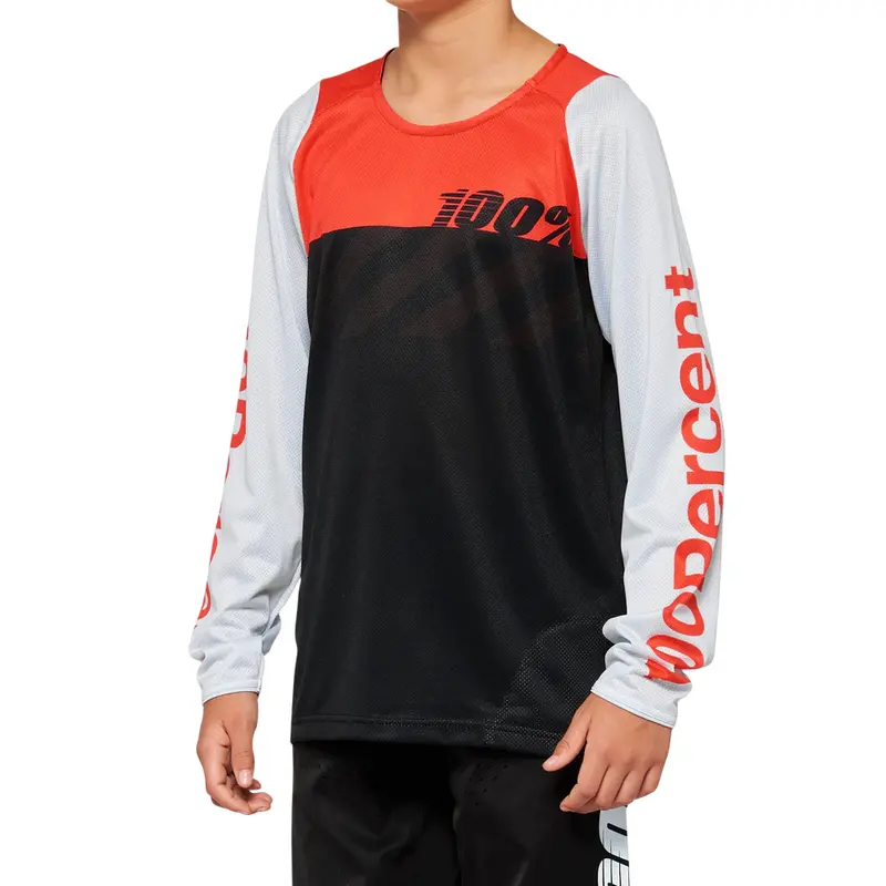 100% R-Core Long Sleeve Mtb Jersey - Youth - Black-Racer Red 1
