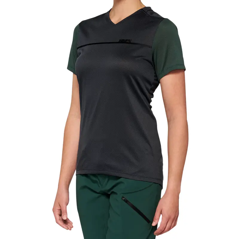 100% Ridecamp Short Sleeve Mtb Jersey - Womens - Charcoal-Forest Green 1