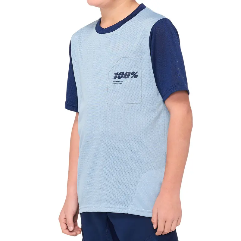 100% Ridecamp Short Sleeve Mtb Jersey - Youth - Light Slate Blue-Navy 1