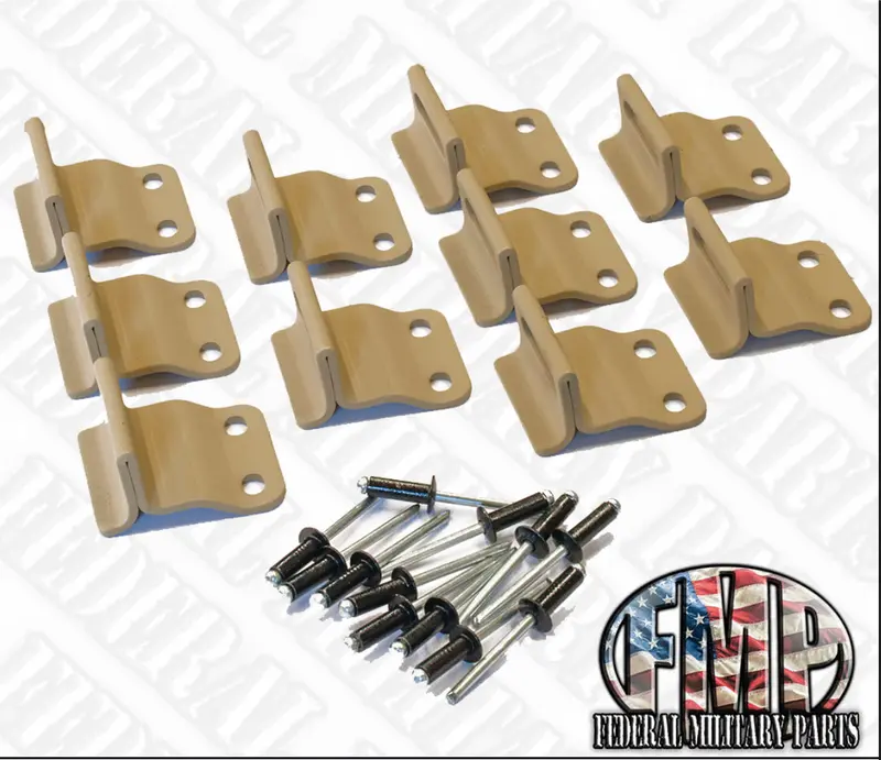 10Pk Canvas Tarp Tie Down Hook (A) + Rivets Tan Fits Military M998 Humvee Truck M1102 1