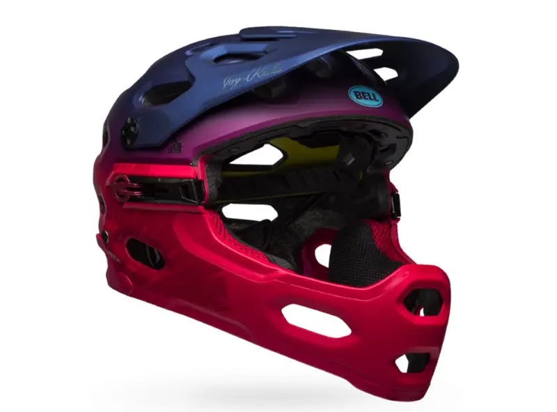 Bell Super 3R Mips Full Face Helmet - Joy Ride - Navy-Cherry Fibers 1