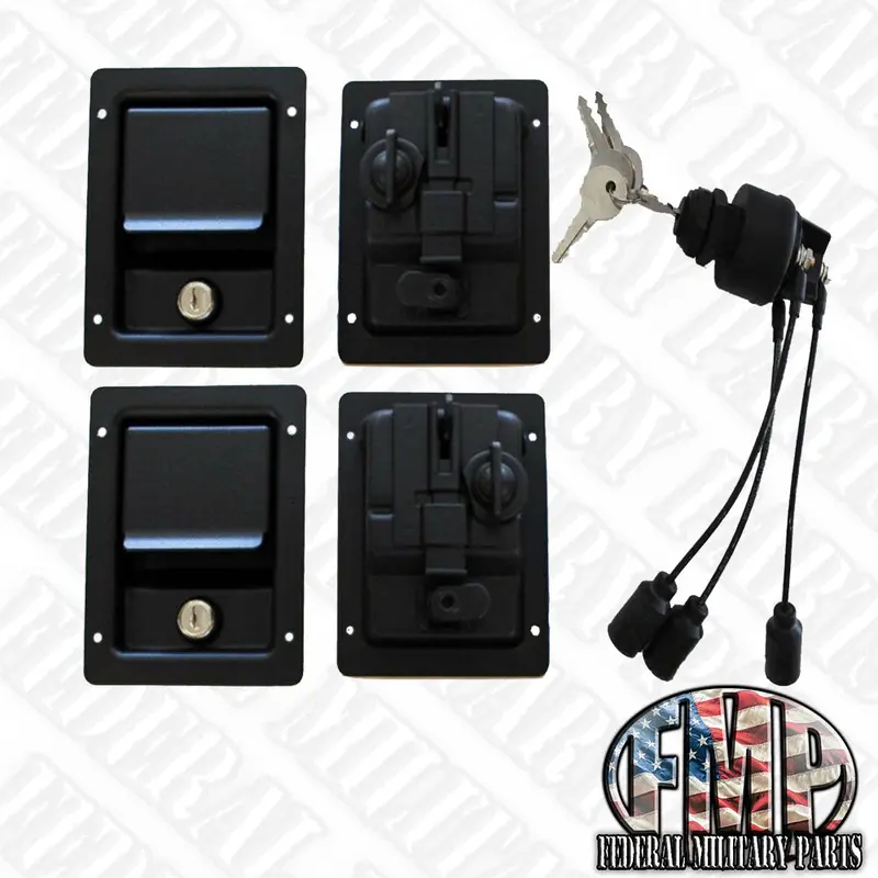 Dual Locking Security Kit, Locking Door Handles And Keyed Ignition Switch -  Color Choice - Fits Humvee 1