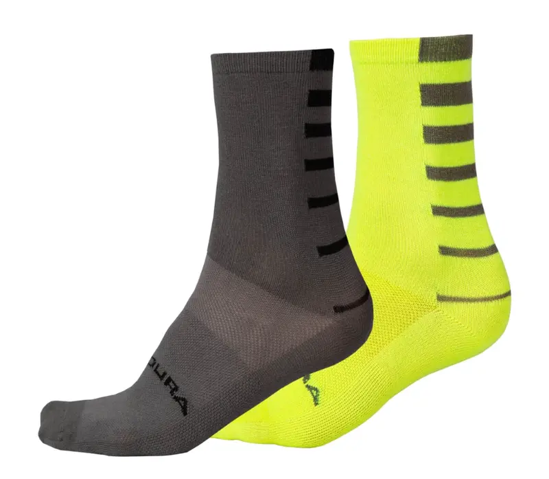 Endura Coolmax Stripe Sock - Twin Pack - Hi-Viz Yellow 1