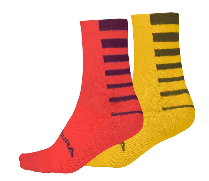 Endura Coolmax Stripe Sock - Twin Pack - Pomegranate 1