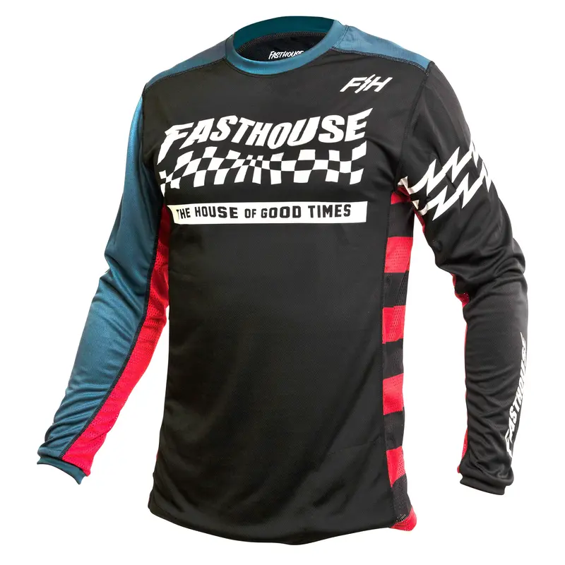 Fasthouse Classic Velocity Long Sleeve Mtb Jersey - Youth - Black-Indigo 1