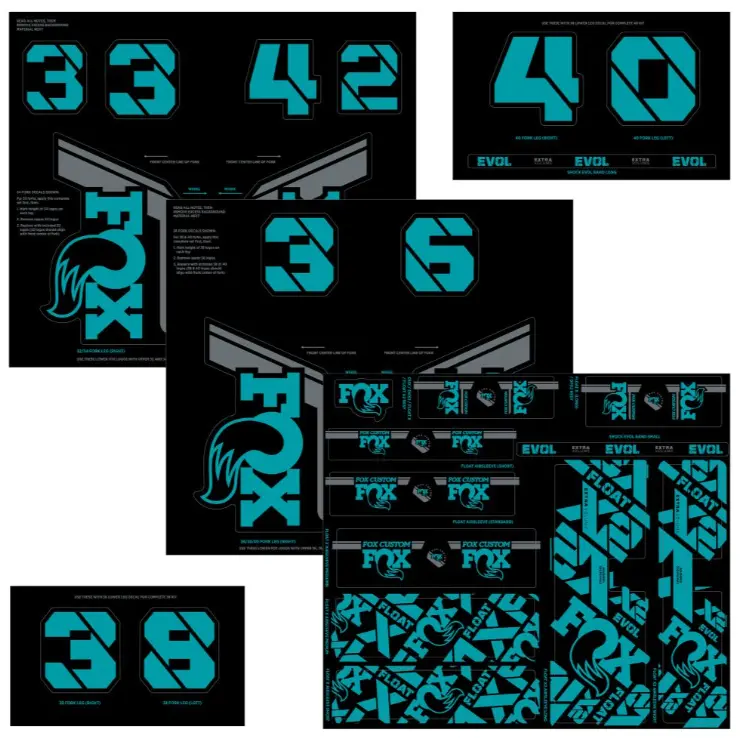 Fox Suspension Fork And Shock Am Custom Decal Kit - Turquoise 1
