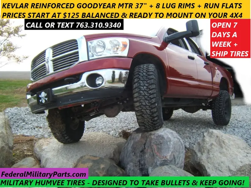 Goodyear Mtr Kevlar - Matched Set Of 5 - 37” Mounted On 8-Lug 16.5” Rim - 90-100% - 10 Ply - 24 Bolt + Run Flat Insert Fits Humvee 1