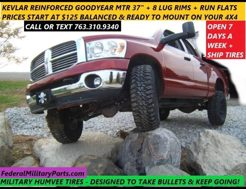 Goodyear Mtr Kevlar Single Spare Tire - 37” Mounted On 8-Lug 16.5” Rim - 90-100% - 10 Ply - 24 Bolt + Run Flat Insert Fits Humvee 1