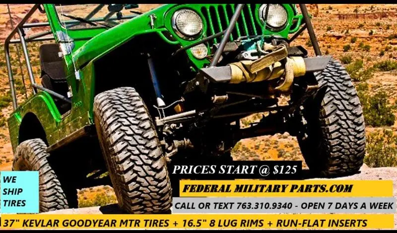 Goodyear Mtr Kevlar Single Spare Tire - 37” Mounted On 8-Lug 16.5” Rim - 90-100% - 10 Ply - 24 Bolt + Run Flat Insert Fits Humvee 2