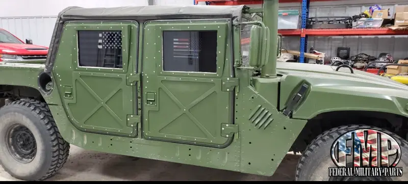 Grey Tinted Window + American Flag Vinyl Sticker (Interior) - Laminated Glass 3/8" Thick - Fits Humvee X-Door Windows - Replacement Glass 1