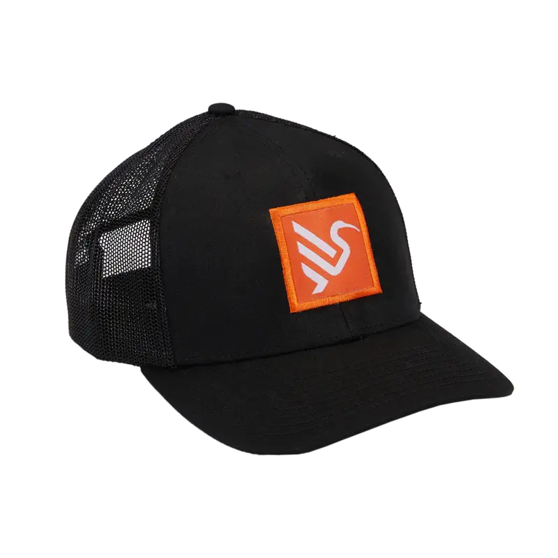 Ibis Trucker Hat - Black-Orange Shield 1