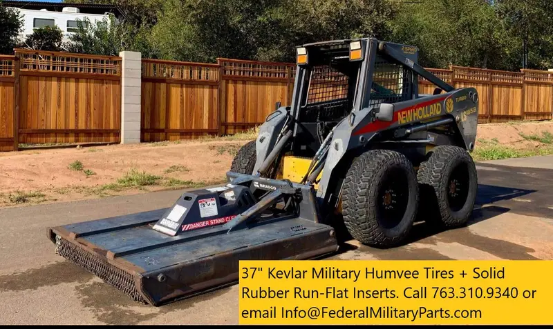 Military Kevlar Tires For Skid Steer Matched Sets Of Four Or Five 37” Mounted On 8-Lug 16.5” Rims 90-100% Tread. 10 Ply   24 Bolt   Plus Run Flat Insert 1