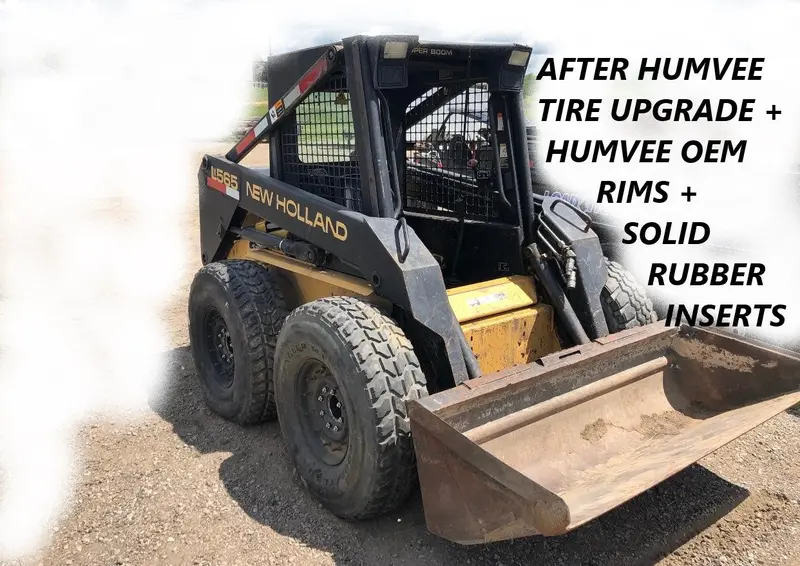 Military Kevlar Tires For Skid Steer Matched Sets Of Four Or Five 37” Mounted On 8-Lug 16.5” Rims 90-100% Tread. 10 Ply 24 Bolt Plus Run Flat Insert 4