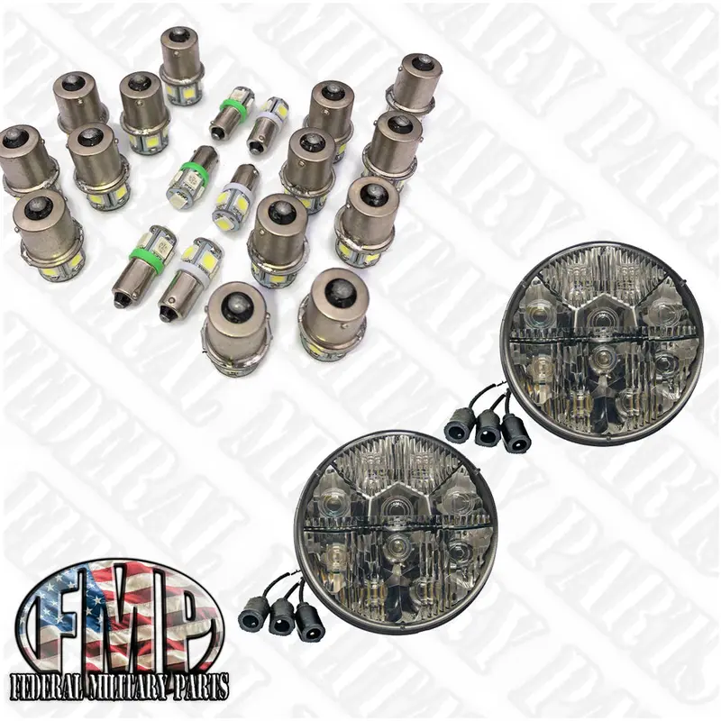Oem Headlight Pair Plus 22 Pc Led Bulb Conversion Kit Oem Style 24V Led Plug And Play Head Lights Fits Humvee 1
