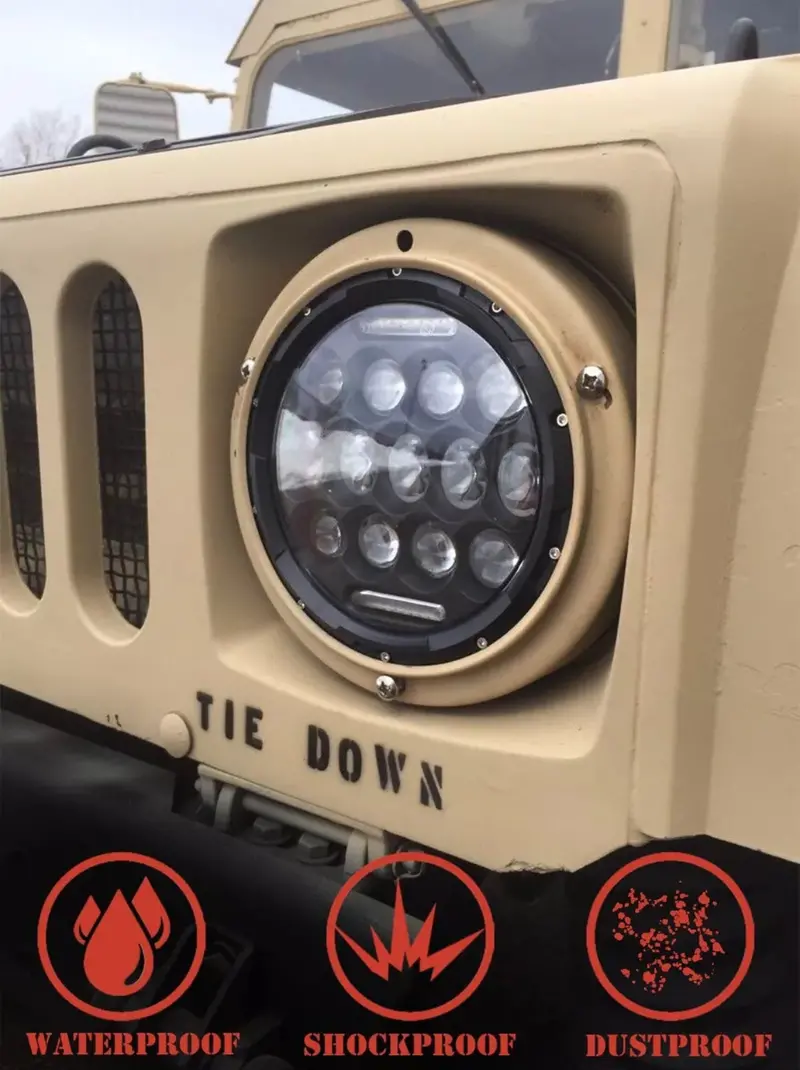One L.E.D. Military Headlight With Black Bezel - Headlight Plug & Play (Not A Pair) 1