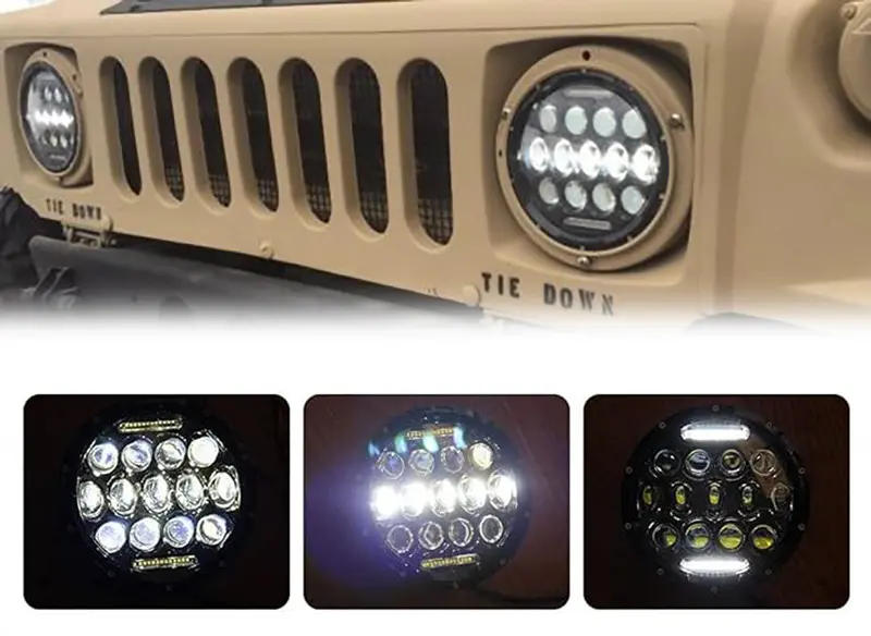 Pair- L.E.D. Military Headlight With Black Bezel - Headlight Plug & Play, Fits Humvee 1