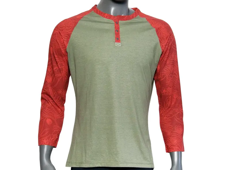 Pearl Izumi Elevate 3/4 Sleeve Henley Jersey - Pale Olive-Burnt Rust Palm 1