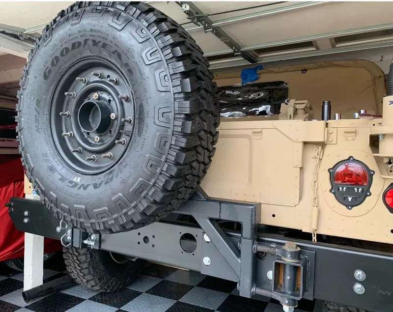 Rear Bumper Plus Swing Away Spare Tire Carrier Plus Mounted Spare Tire Goodyear Mt Includes Run Flat Insert 1
