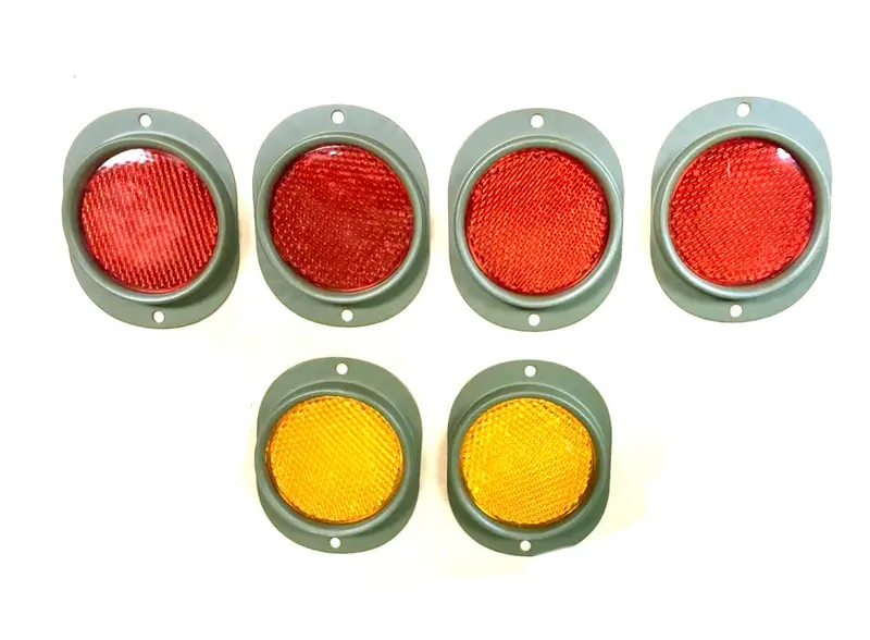 Reflectors Green 6 Piece Set - 4 Red 2 Yellow - For All Military Wheeled Vehicles Including Humvee 1