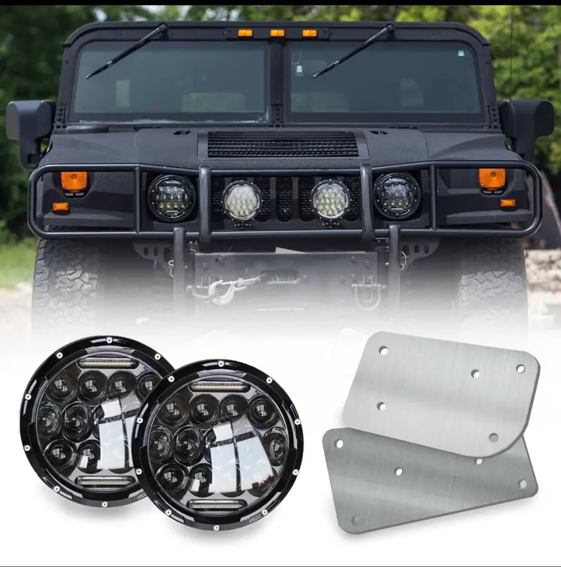 Rustproof Headlight Access Panel + Black Bezel Headlight Pair For Humvee 1