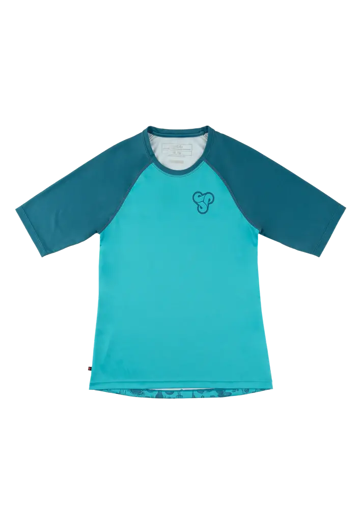 Sombrio Alder 2 3/4 Sleeve Mtb Jersey - Womens - Mushroom-Boreal Blue-Skyline Blue 1