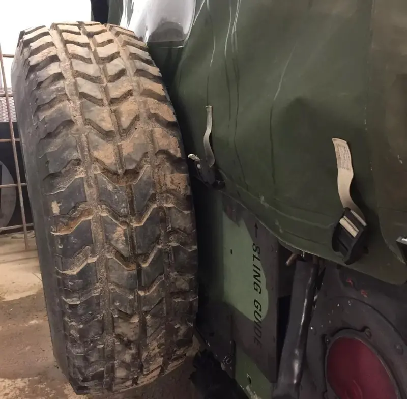 Spare Tire Carrier (Tail Gate Mounted) + 37" Mounted Spare Tire - Goodyear Mt - Includes Run-Flat Insert Fits Military Humvee 1