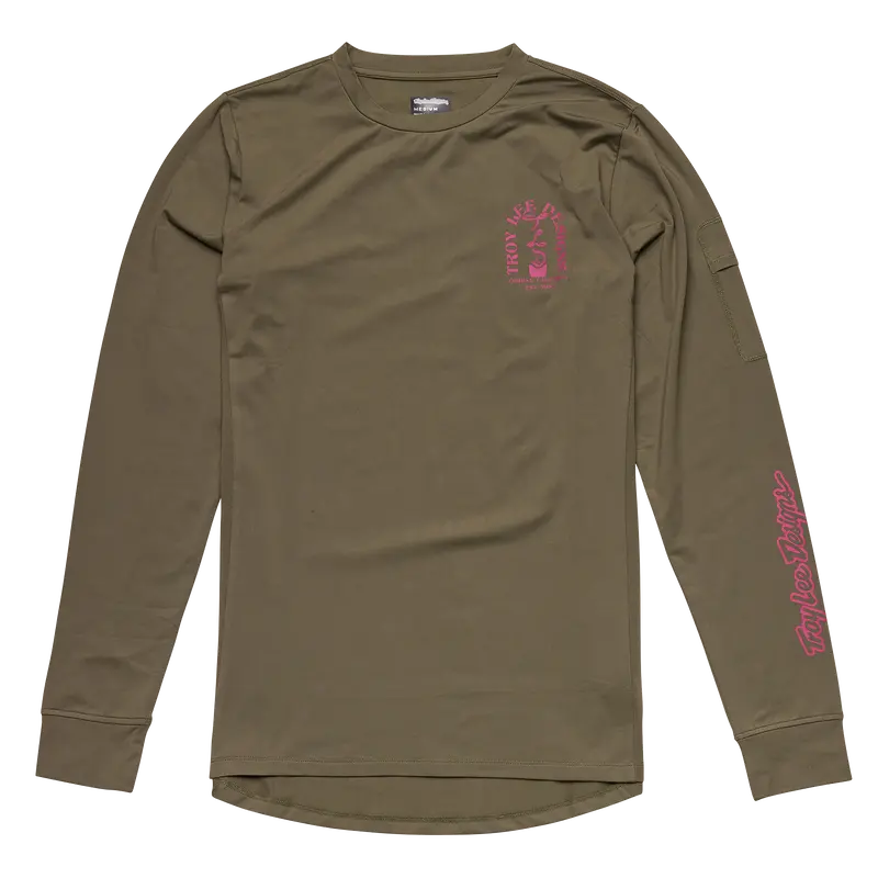 Troy Lee Designs Ruckus Long Sleeve Ride Tee - Bolts - Fangs - Olive 1