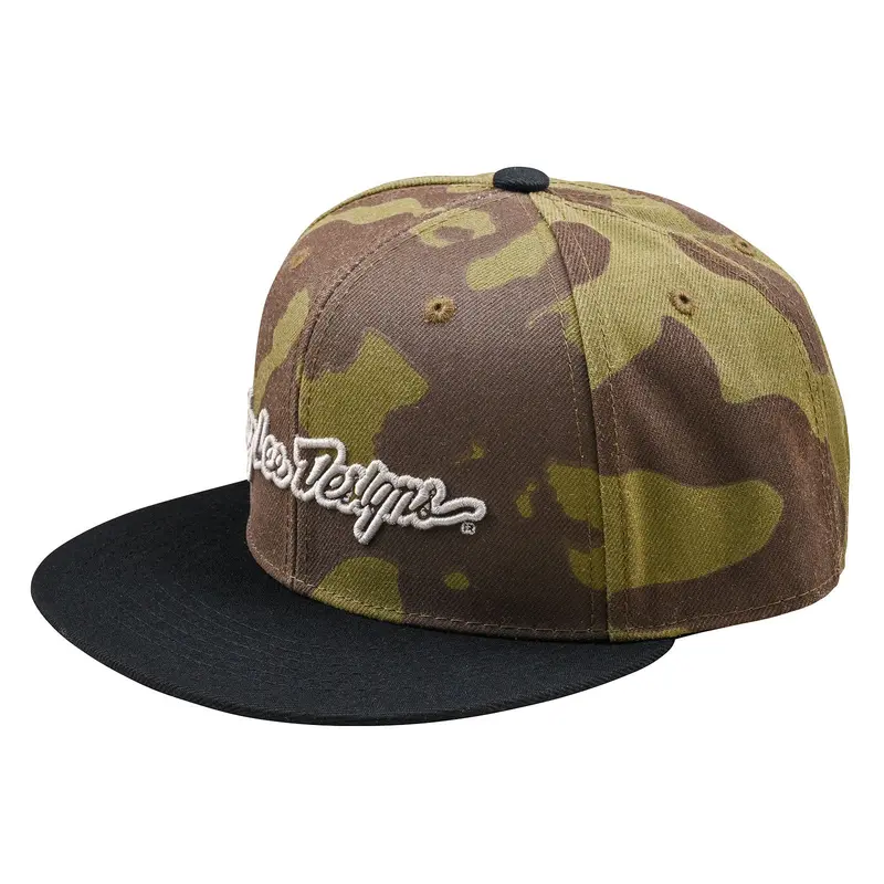 Troy Lee Designs Signature Flat Bill Snapback Hat - Olive Camo 1