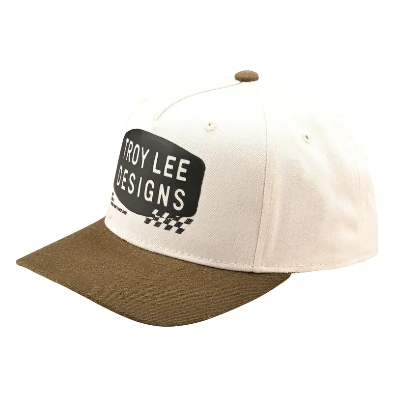 Troy Lee Designs Stamp Curved Snapback Hat - Vintage White-Olive 1