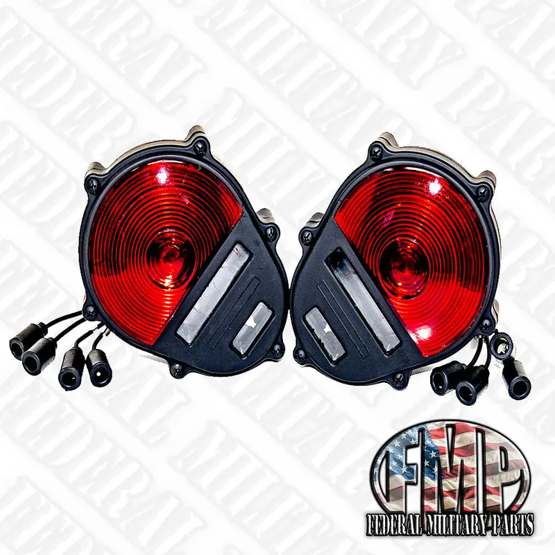 Two Black Tail Lights Signal Brake Stop Light Assembly Black 24-Volt, Fits Military Humvee 1