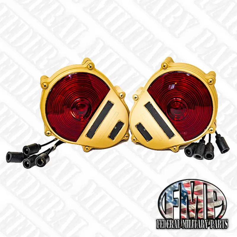 Two Tan Tail Lights Signal Brake Stop Light Assembly Black 24-Volt Fits Military Humvee 1