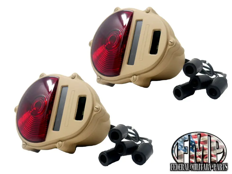 Two Tan Tail Lights Signal Brake Stop Light Assembly Black 24-Volt Fits Military Humvee 2