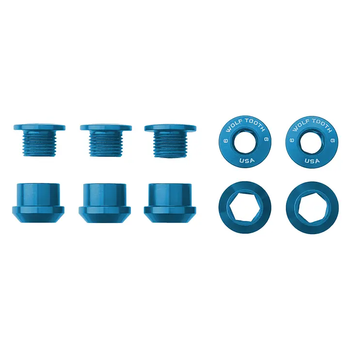 Wolf Tooth Components Chainring Bolt & Nut Set - 1X - Blue 1