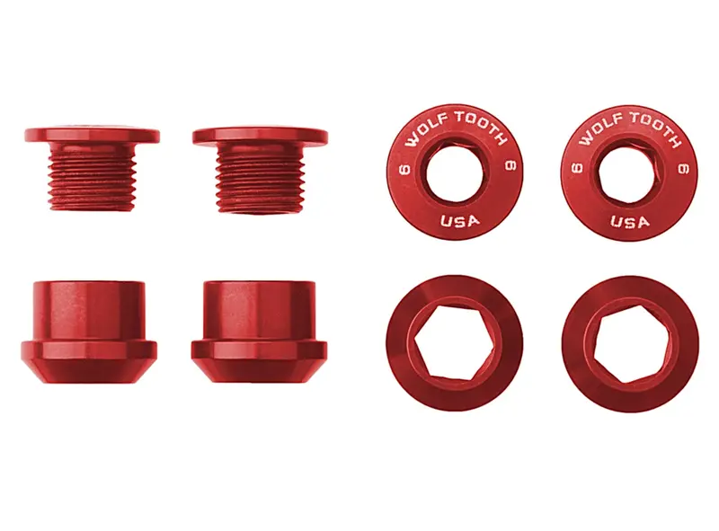 Wolf Tooth Components Chainring Bolt & Nut Set - 6Mm - Red 1