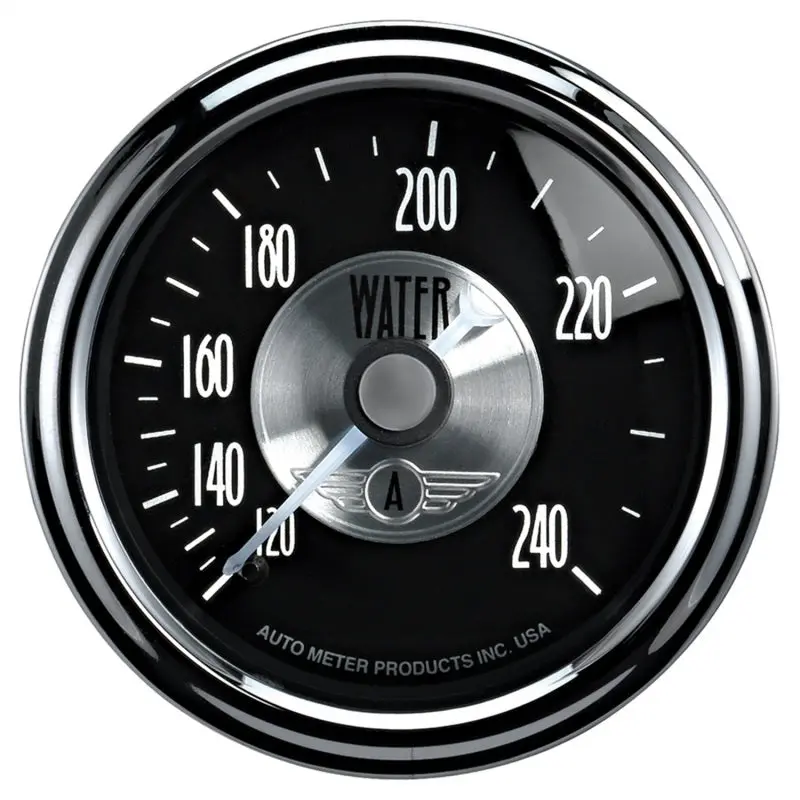 Autometer Prestige Series Water Temperature Gauge – 2-1/16", Black Diamond Face, 120–240°F 1