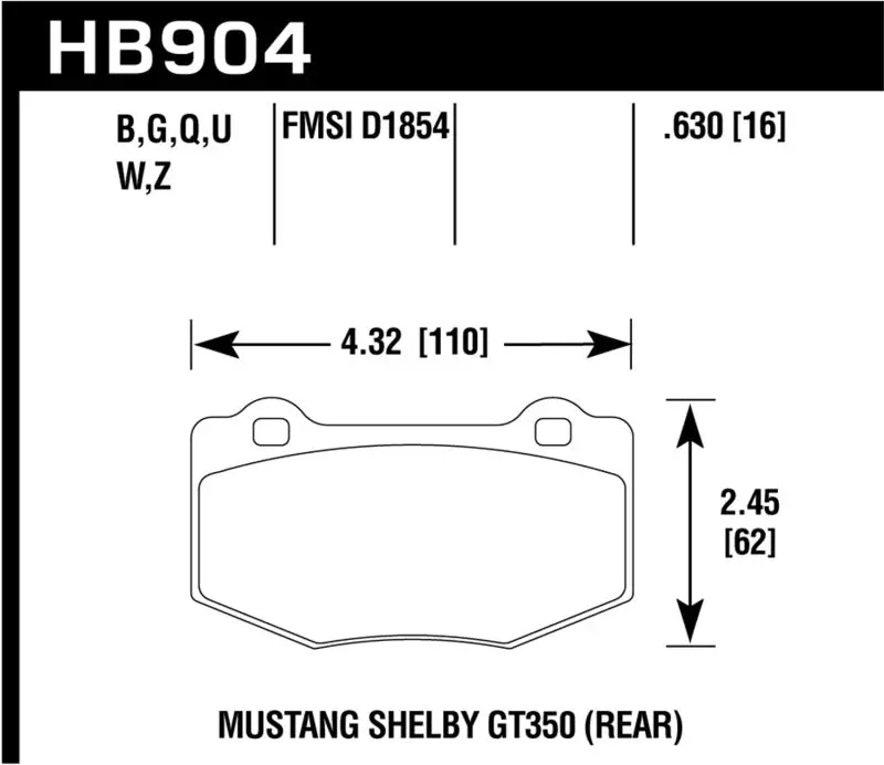 Hawk Hps High-Performance Rear Brake Pads For 2015–2017 Ford Mustang 5.0L V8 1