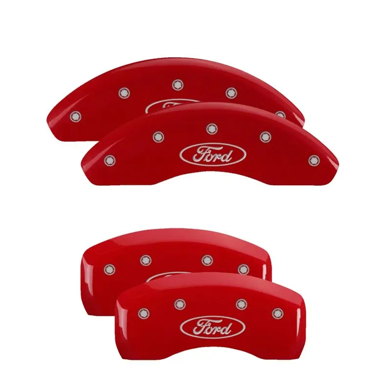 Mgp 4 Caliper Covers Engraved Front & Rear Oval Logo/Ford Red Finish Silver Ch 2