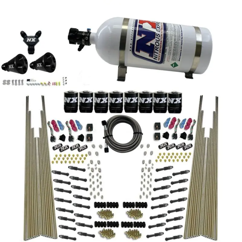 Nitrous Express Four-Stage Dry Direct Port Nitrous Kit – 8-Cylinder, 200–600 Hp, Includes 10-Lb Bottle & 8 Solenoids 1