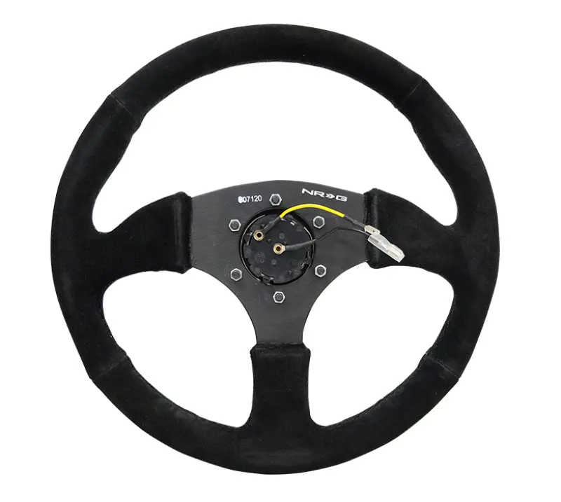 Nrg Reinforced 350Mm Suede Steering Wheel – 2.5-Inch Depth, Matte Black Spokes, Comfort Grip Design 1