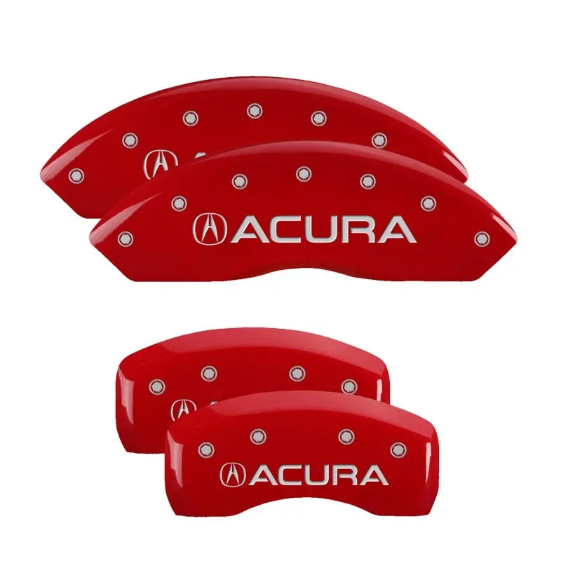 Mgp Engraved 4-Piston Caliper Covers – Front & Rear, Acura-Branded, Red Finish With Silver Chrome Accents 1
